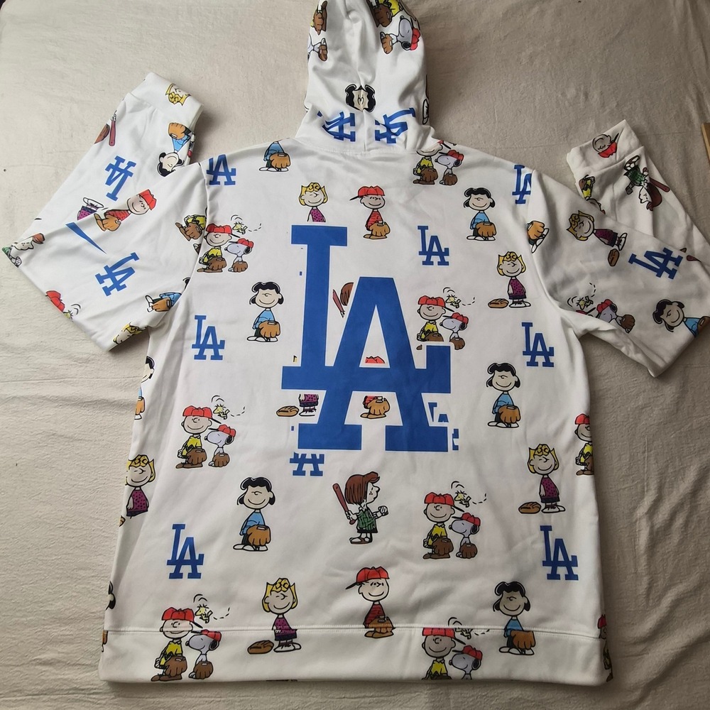 Los Angeles Dodgers Peanuts Charlie Brown Snoopy All Over Print Hoodie XL White - Picture 3 of 7